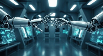 Technological synergy artificial intelligence robotic interaction futuristic connectivity digital