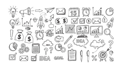 Hand-Drawn Business Doodle Concepts for Financial Growth and Strategy Success