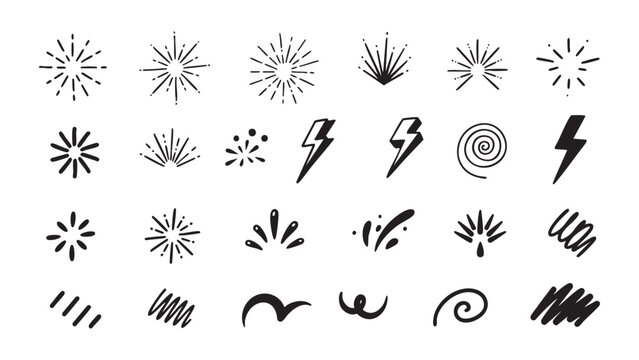 Doodle Design Element Set Captivating Hand-Drawn Shapes and Sparkles for Creative Projects