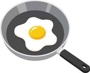 Fried egg cooking in black frying pan with handle simple vector illustration for breakfast food concept 