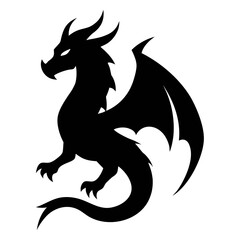 Fototapeta premium Black silhouette of a mythical dragon with wings