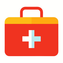 Obraz premium Red first aid kit with white and blue cross symbol