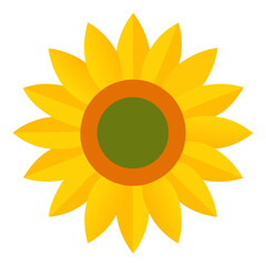 Bright yellow sunflower with green center and orange ring