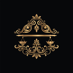 Vector golden vintage frame for design template. Elegant element for design in Eastern style, place for text. Floral golden border. Lace illustration for invitations and greeting cards.
