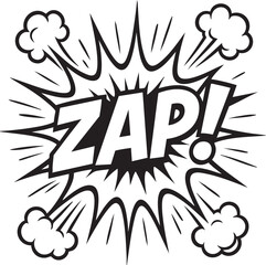 Zap Comic Explosion Dynamic Black and White Graphic of a Bursting Star with an Exclamatory Word