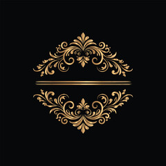 Vector golden vintage frame for design template. Elegant element for design in Eastern style, place for text. Floral golden border. Lace illustration for invitations and greeting cards.
