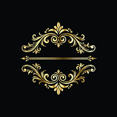 Vector golden vintage frame for design template. Elegant element for design in Eastern style, place for text. Floral golden border. Lace illustration for invitations and greeting cards.
