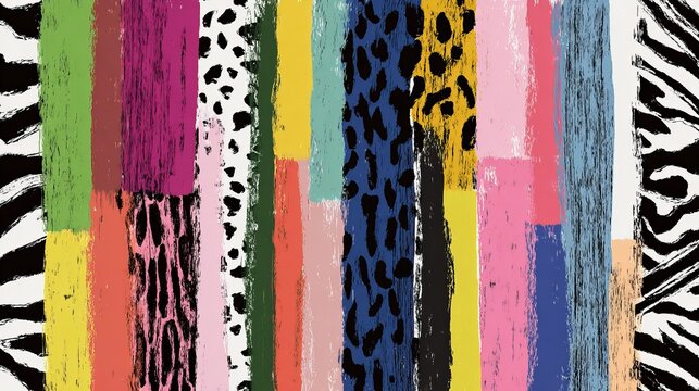 Vibrant Abstract Animal Print Stripes Bold Colorful Artistic Trendy Fashion Textile Design Background Seamless Pattern Modern Texture Graphic Illustration Digital Art Paint Strokes