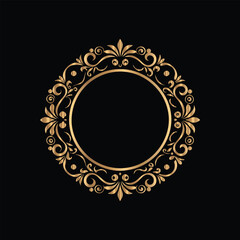 Vector golden vintage frame for design template. Elegant element for design in Eastern style, place for text. Floral golden border. Lace illustration for invitations and greeting cards.
