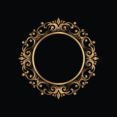 Vector golden vintage frame for design template. Elegant element for design in Eastern style, place for text. Floral golden border. Lace illustration for invitations and greeting cards.
