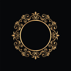 Vector golden vintage frame for design template. Elegant element for design in Eastern style, place for text. Floral golden border. Lace illustration for invitations and greeting cards.
