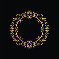 Vector golden vintage frame for design template. Elegant element for design in Eastern style, place for text. Floral golden border. Lace illustration for invitations and greeting cards.

