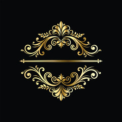 Vector golden vintage frame for design template. Elegant element for design in Eastern style, place for text. Floral golden border. Lace illustration for invitations and greeting cards.
