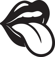 Bold Black and White Graphic of Lips with Tongue Out - Vector Illustration