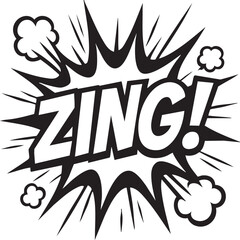 Zing! Comic Sound Effect Graphic in Black and White for dynamic visual impact.