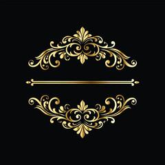 Vector golden vintage frame for design template. Elegant element for design in Eastern style, place for text. Floral golden border. Lace illustration for invitations and greeting cards.
