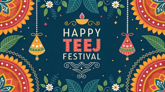 Colorful Teej Festival Greeting Card Design