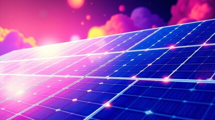 Solar Panel Energy: A close-up perspective captures the intricate network of a solar panel, bathed in a luminous display, symbolizing sustainable power.