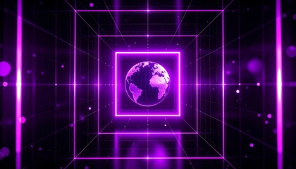 Fototapeta premium Purple glowing cube tunnel
