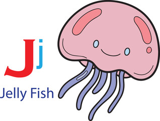 J for jellyfish alphabet learning for kids. jellyfish cartoon vector svg