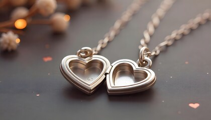 Elegant silver heart-shaped locket with open and closed views on a delicate chain for romantic jewelry and love gift ideas, Silver heart necklace, created with generative ai