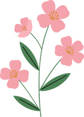 Pink flowers with green leaves simple botanical vector illustration for decorative design and nature themes 