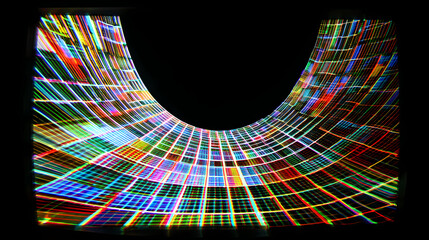 Curved crt display grid illustration with awesome cromatic aberration background. CRT curve. Illustration