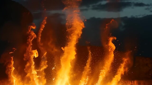 Fiery columns erupting from a molten surface