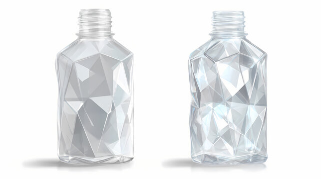 Clear plastic bottle featuring faceted diamond cut design. empty, clean with cap. liquid prism. Illustration