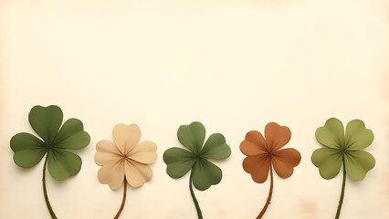 Earth-Toned Gouache Clover Row on Light Beige Background