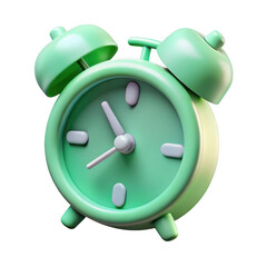 3d green alarm clock isolated on transparent background