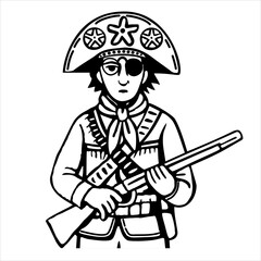 Cangaceiro Lampiao. Bandit, folk hero of Brazil. Brazilian cordel style. Northeastern Brazil. Vector isolated monochrome illustration