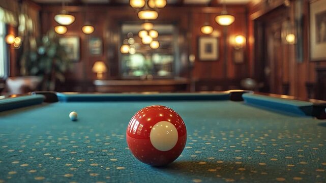 Pool table in a dimly lit room