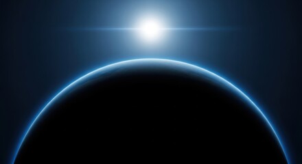 Bright star illuminates the curved horizon of a distant planet