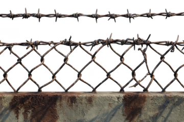 Rusty Barbed wire and metal fence, Border Security and protection Theme