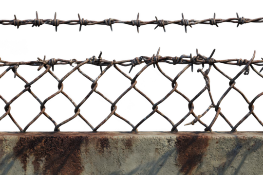 Rusty Barbed wire and metal fence, Border Security and protection Theme