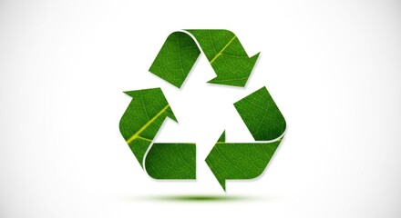 Obraz premium Green recycling symbol made of textured leaves on a white background