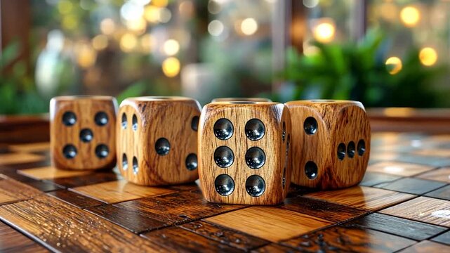 Wooden dice on a game board