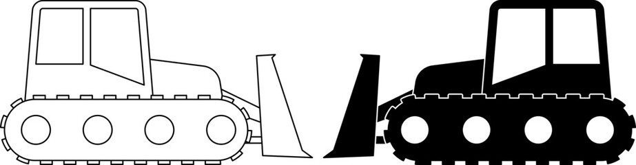 side view Bulldozer icon set