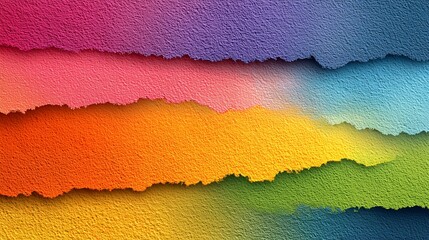 Layered Torn Paper Collage in Rainbow Colors Background  