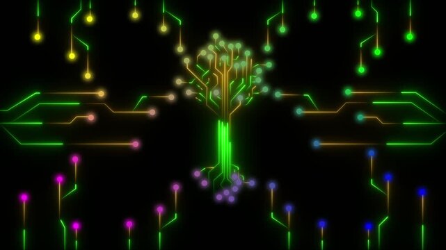 Futuristic Neural Network Visualization with Bright Green Connections and Data Flow in a Cybernetic Environment, Emphasizing Advanced Artificial Intelligence, Machine Learning, and High-Tech Data Proc