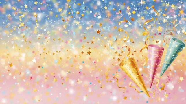 Festive confetti background with party poppers - Powered by Adobe