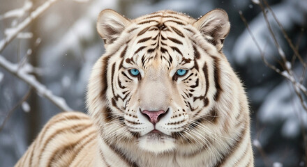 Close-Up of White Tiger in Snow &ndash; Rare Beauty and Strength of Endangered Wildlife