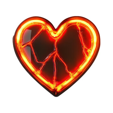 Glowing Heart Shape Neon Light on Transparent Checkered Background