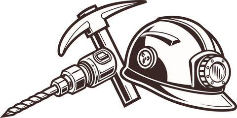Illustration of tools representing basic tools in mining or excavation construction work.
