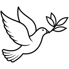 Obraz premium A dove flying carrying a leaf. illustration of hope. icon of hope. vector illustration on white background.
