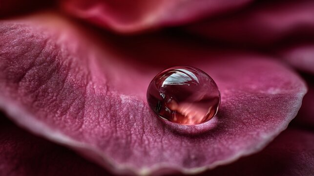 Macro photo of fresh dewdrop on a vibrant purple flower petal surface. - Powered by Adobe