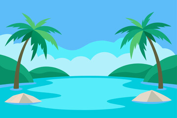 Obraz premium Tropical paradise with palm trees and calm water