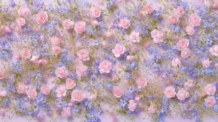 Big collection of different flowers in purple color. AI image