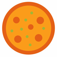 Fototapeta premium Simple flat icon of a pizza with pepperoni and green peppers
